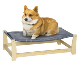 PawHut Erhöhtes Hundebett Haustierbett mit Kissen 90x50x28cm für drinnen & draußen in Natur und Hellgrau   Aosom.de