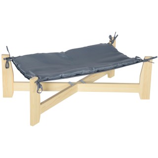 PawHut Hundebett Haustierbett mit Kissen erhöhtes Design aus Kiefernholz für drinnen & draußen Natur Hellgrau 72x40x25cm   Ao