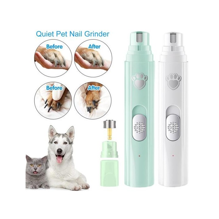 Haustier-Nagelschleifer, wiederaufladbar, 2 Geschwindigkeiten, 3 Schleifanschlüsse, geräuscharm, USB-Aufladung, Fellpflege, t