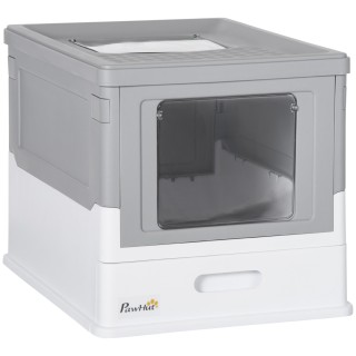 PawHut Katzentoilette, Katzenklo mit Deckel, Katzenhaus mit Bodenschale, Schaufel, Desodorierungsbox, Kunststoff, 47,5 x 35,5