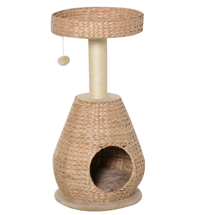 Katzenbaum Kratzbaum Kätzchen Möbel mit Katzenhöhle Ballspielzeug Sisal weiche Plüsch Höhe 82,5 cm Gelb