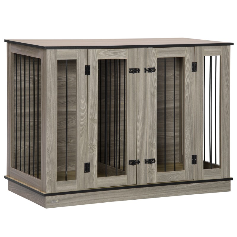 PawHut Hundekäfig Haustierkäfig mit herausnehmbarem Trennwand Hundebox Tierkäfig Hundehütte innen Dunkelwalnuss+Eiche 120 x 6