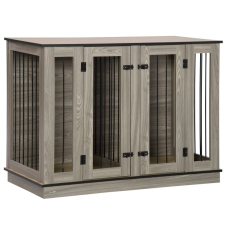 PawHut Hundekäfig Haustierkäfig mit herausnehmbarem Trennwand Hundebox Tierkäfig Hundehütte innen Dunkelwalnuss+Eiche 120 x 6
