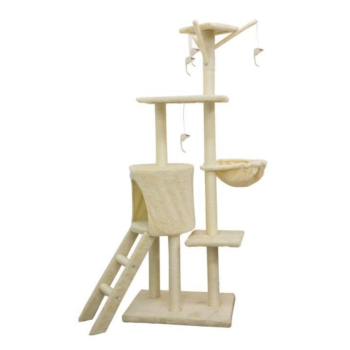 JIPSY Beiger Kratzbaum 79 x 34 x 138 cm – 3 Plattformen, 1 Sitzstange, 1 Zwinger, 1 Treppe, Kratzbäume