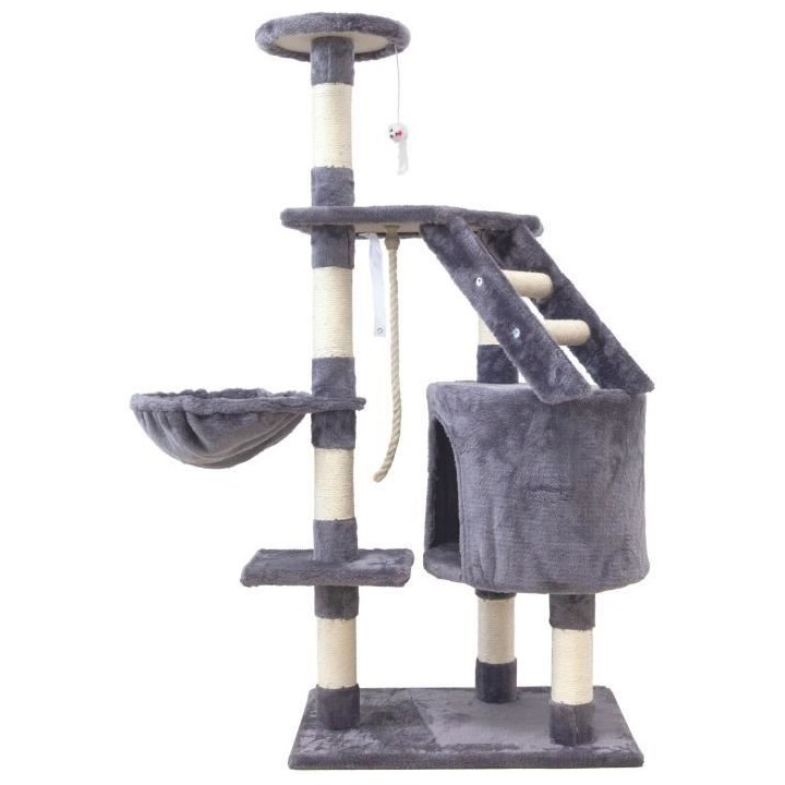 MARIE Grauer Kratzbaum 40 x 55 x 120 cm – 3 Plattformen, 1 Leiter, 1 Nische, Kratzbäume