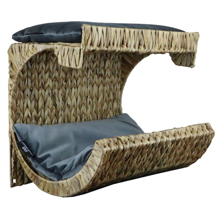 Katzen-Wandmulde WH mit Samtkissen grau