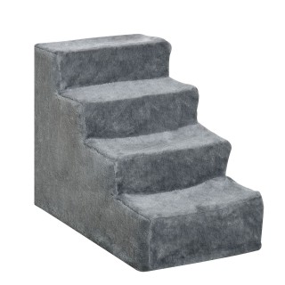 Haustiertreppe 4-stufige Hunderampe mit abnehmbarer Bezug Katzentreppe Hundetreppe Tiertreppe Spanplatte Plüsch Grau 60 x 35
