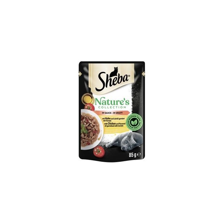Sheba Nature's Collection in Sauce mit Huhn und Leinöl garniert mit Tomate