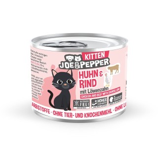Joe & Pepper Cat Kitten Huhn & Rind mit Löwenzahn 6x200g