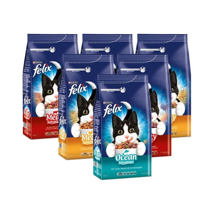 Felix Sensations Katzenfutter 6x2kg Trockenfutter Mixpaket