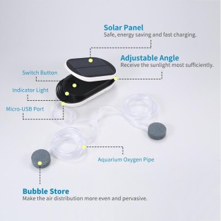 Solar Power Sauerstoffpumpe Aquarium Oxygenator Aquarium Sauerstoffbelüfter Teichbelüfter Luftpumpe Angeln weiß