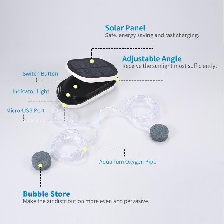 Solar Power Sauerstoffpumpe Aquarium Oxygenator Aquarium Sauerstoffbelüfter Teichbelüfter Luftpumpe Angeln weiß