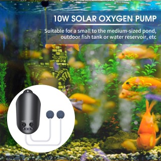 10 W Solar-Sauerstoffpumpe mit Rohr-Luftsteinhalterung, Aquarium-Oxygenator, 3 einstellbare Modi, Aquarium schwarz