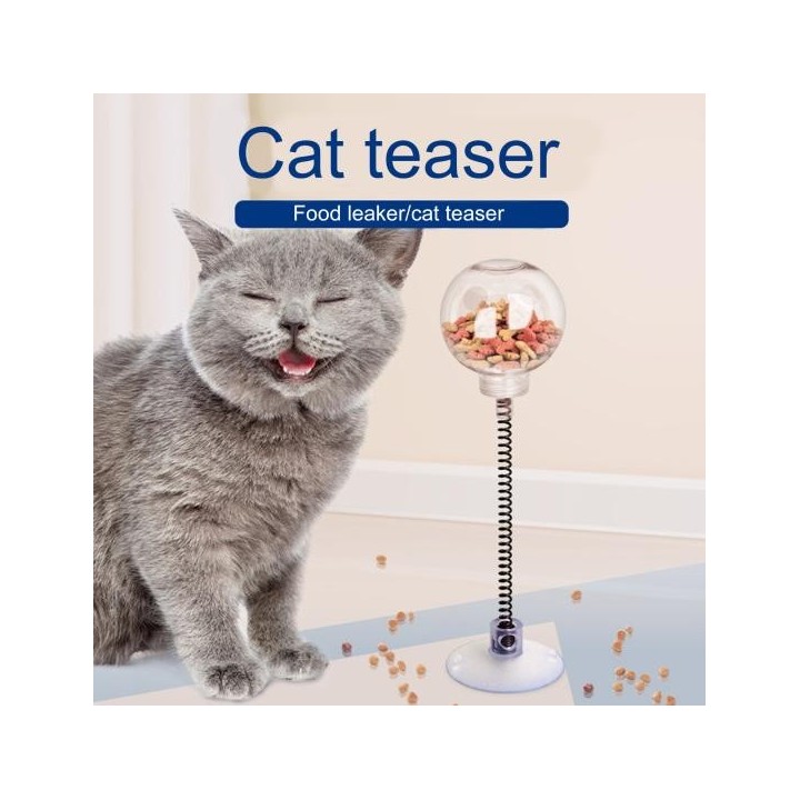 Katzen-Teaser-Spielzeug, IQ-Training, Futterball, Anti-Choke-Leckage, verstellbar, pädagogisch, elastisch, Federübung, Hausti