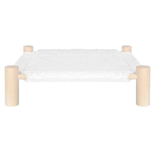 Fluffee Erhöhtes Haustierbett aus Holz mit Stoff aus Kaninchenfellimitat weiß