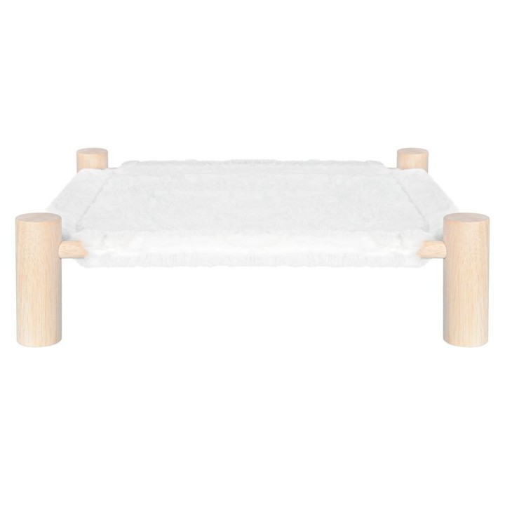 Fluffee Erhöhtes Haustierbett aus Holz mit Stoff aus Kaninchenfellimitat weiß