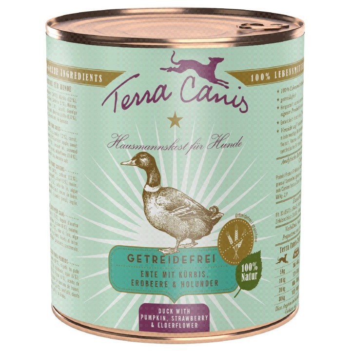 Terra Canis Getreidefrei 6 x 800 g - Ente mit Kürbis, Erdbeeren & Holunder