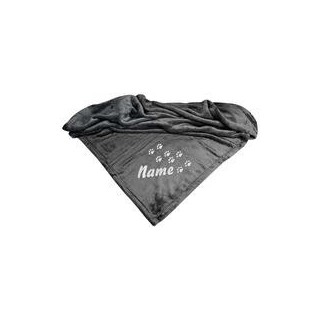 Schecker - Bestickte Mikrofaserdecke Premium [Anthrazit - Pfotenspur mit Name]