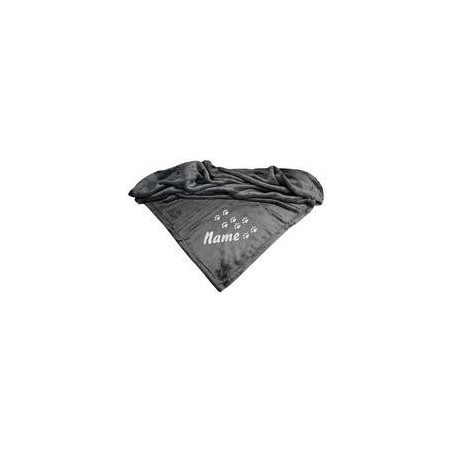 Schecker - Bestickte Mikrofaserdecke Premium [Anthrazit - Pfotenspur mit Name]