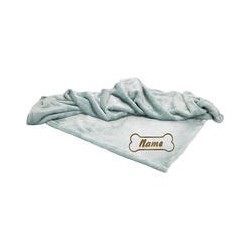 Schecker - Bestickte Mikrofaserdecke Premium [Aquablau - Knochen mit Name]