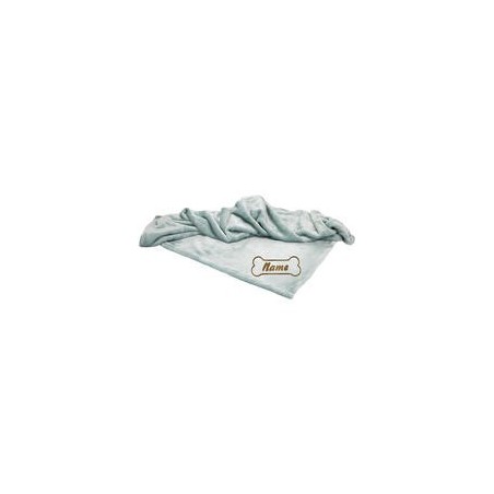 Schecker - Bestickte Mikrofaserdecke Premium [Aquablau - Knochen mit Name]