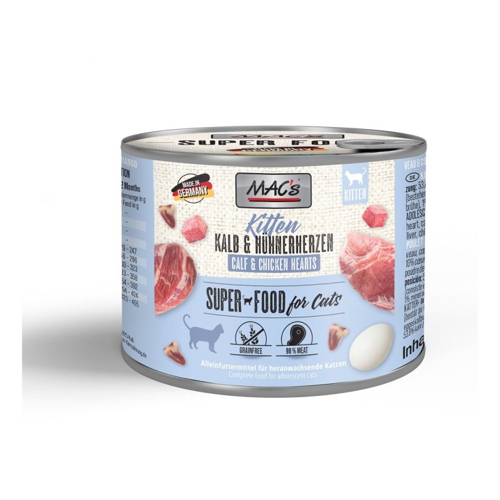 MAC's Cat Fleischmenü Kitten Kalb und Hühnerherzen 6x200g