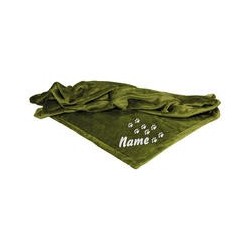 Schecker - Bestickte Mikrofaserdecke Premium [Guacamole - Pfotenspur mit Name]