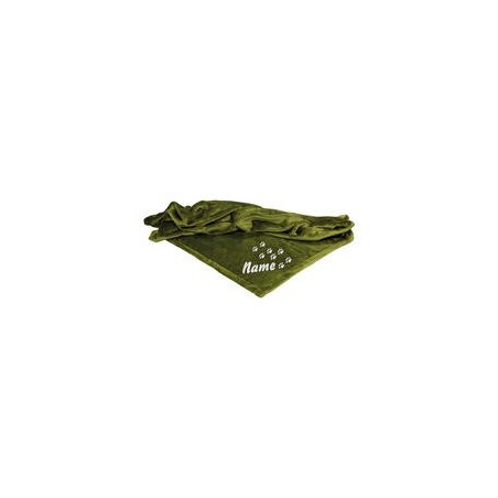 Schecker - Bestickte Mikrofaserdecke Premium [Guacamole - Pfotenspur mit Name]