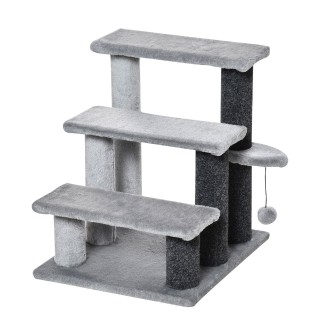Haustiertreppe mit Ball 3-stufige Katzentreppe Hundetreppe Tiertreppe Spanplatte Plüsch Grau 45 x 40 x 48 cm