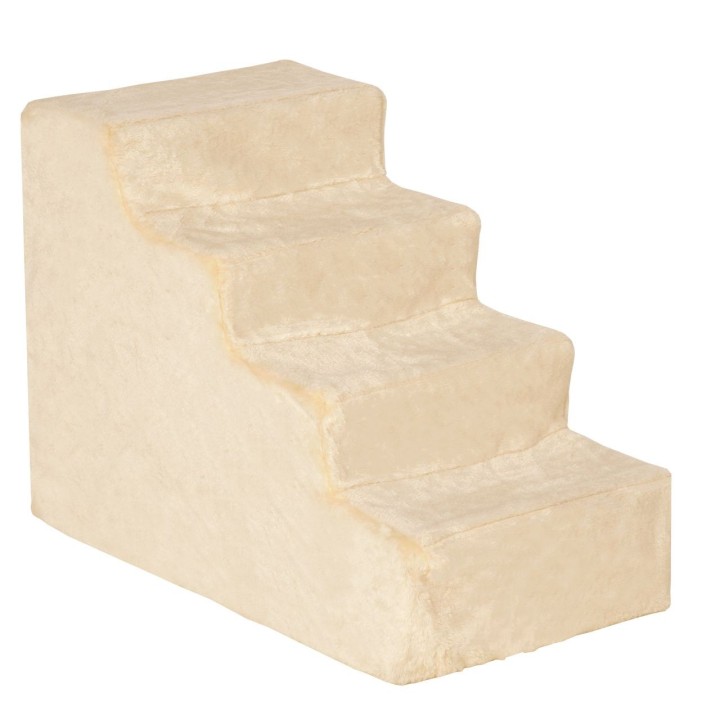 Haustiertreppe 4-stufige Hunderampe mit abnehmbarer Bezug Katzentreppe Hundetreppe Tiertreppe Spanplatte Plüsch Beige 60 x 35