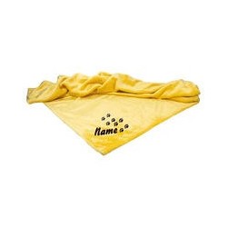 Schecker - Bestickte Mikrofaserdecke Premium [Sonnengelb - Pfotenspur mit Name]