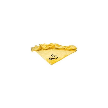 Schecker - Bestickte Mikrofaserdecke Premium [Sonnengelb - Pfotenspur mit Name]
