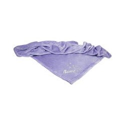 Schecker - Bestickte Mikrofaserdecke Premium [Lavendel - Pfotenspur mit Name]