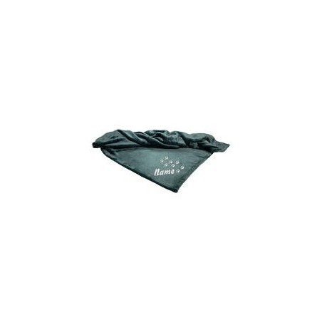 Schecker - Bestickte Mikrofaserdecke Premium [Dunkelgrün - Pfotenspur mit Name]