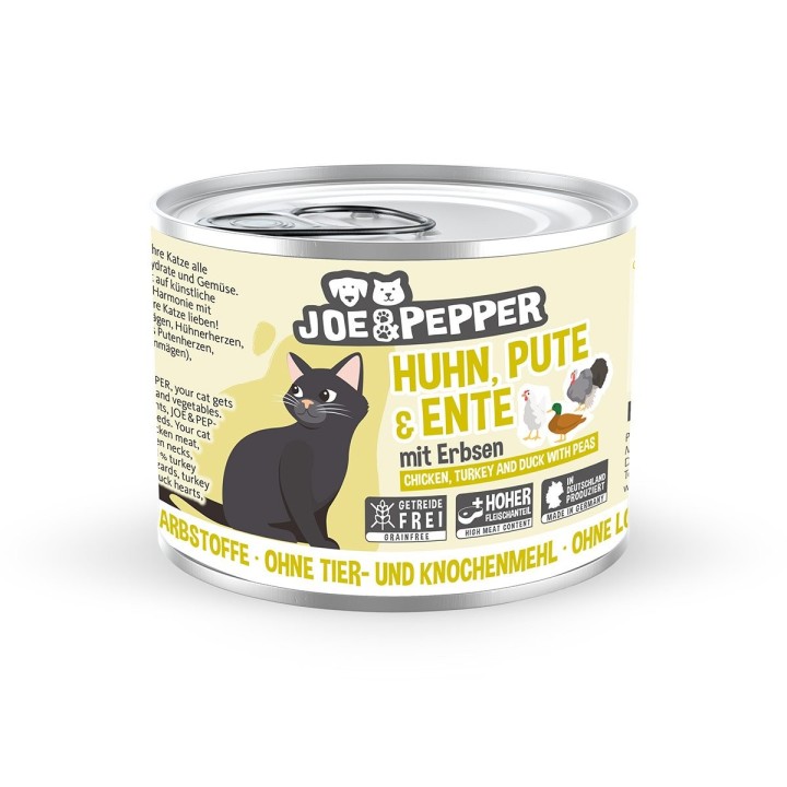 Joe & Pepper Cat Huhn, Pute & Ente mit Erbsen 6x200g