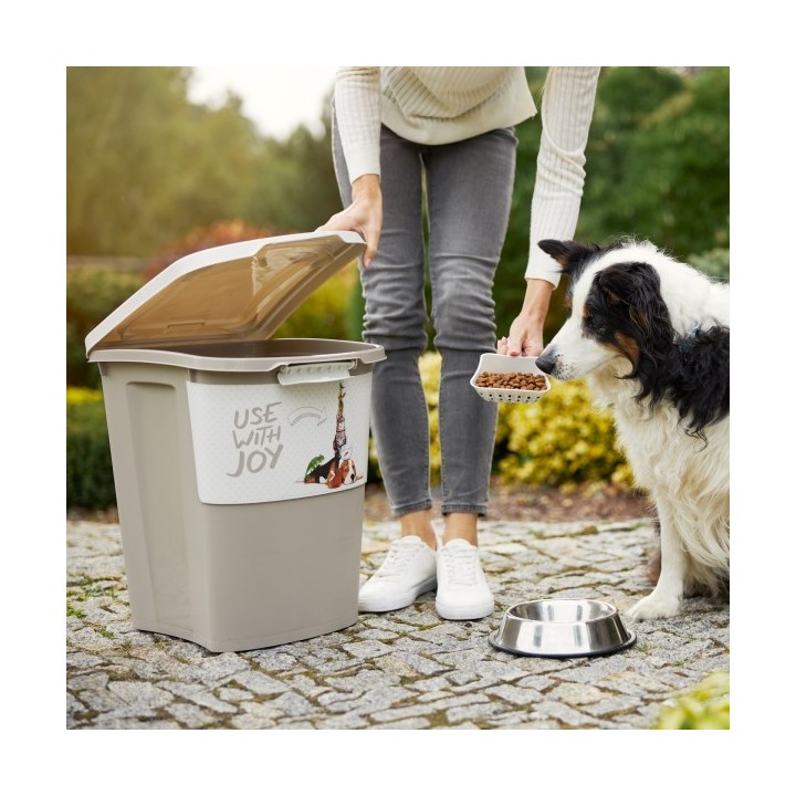 MyPet Archie Tierfutterbehälter mit Rollen 38 l, mit Tiermotif, cappucino/weiss