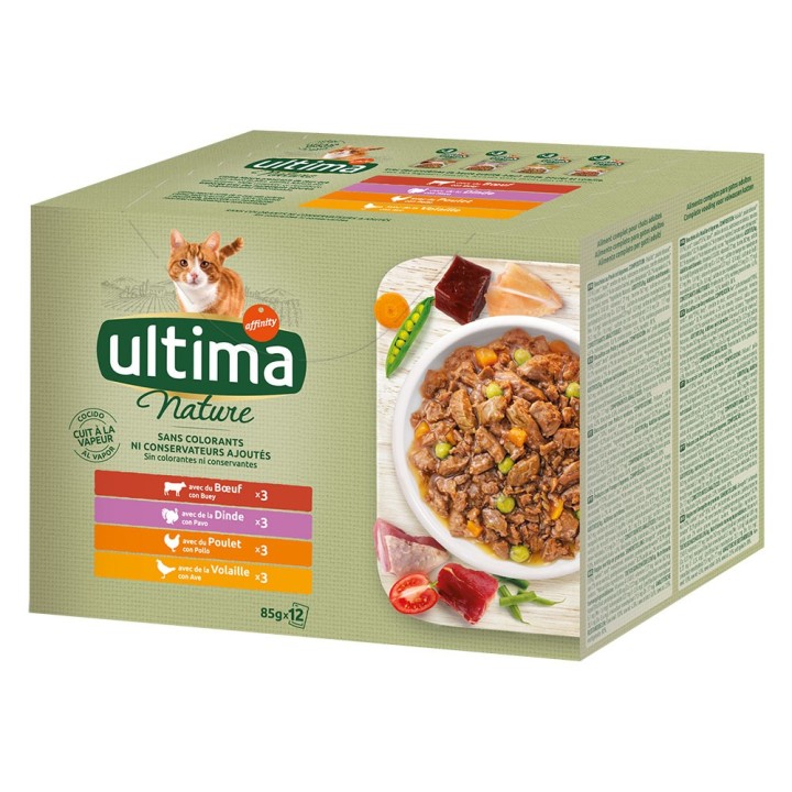 Ultima Nature  - 48 x 85 g Fleischvariation (Rind, Truthahn, Huhn, Geflügel)