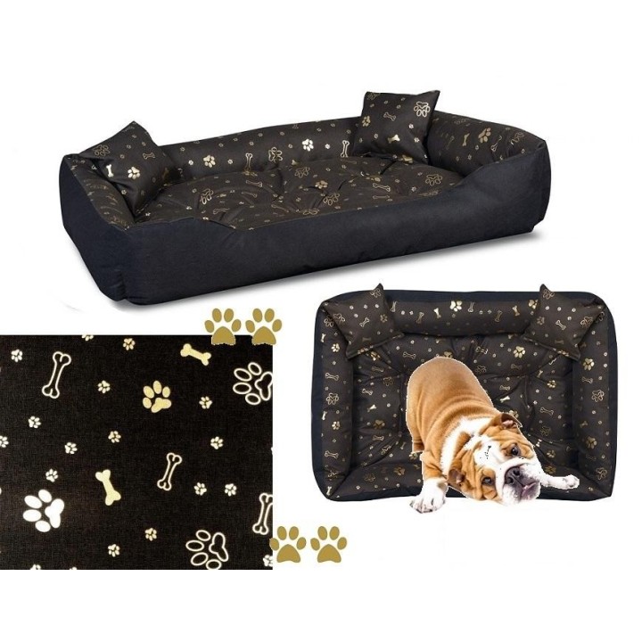 Wasserdichtes Hundebett GOLD BONES Muster, S M L XL S dunkelbraune
