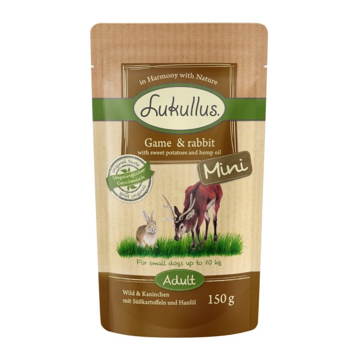 Lukullus Naturkost Adult Mini Getreidefrei 6 x 150 g - Wild & Kaninchen
