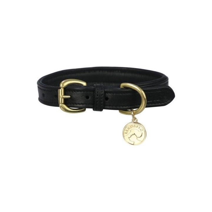Benji & Flo Deluxe Ledergepolstertes Hundehalsband S- Length: messing/schwarz