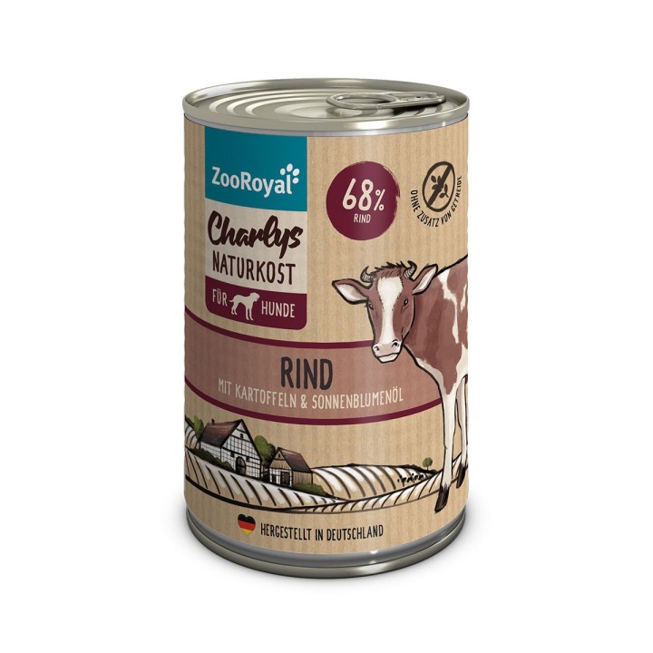 ZooRoyal Charlys Naturkost Rind mit Kartoffel & Sonnenblumenöl 400g
