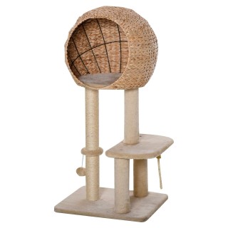 Katzenbaum Kratzbaum Kätzchen Möbel mit Katzenhöhle Ballspielzeug Sisal weiche Plüsch Höhe 100 cm Beige