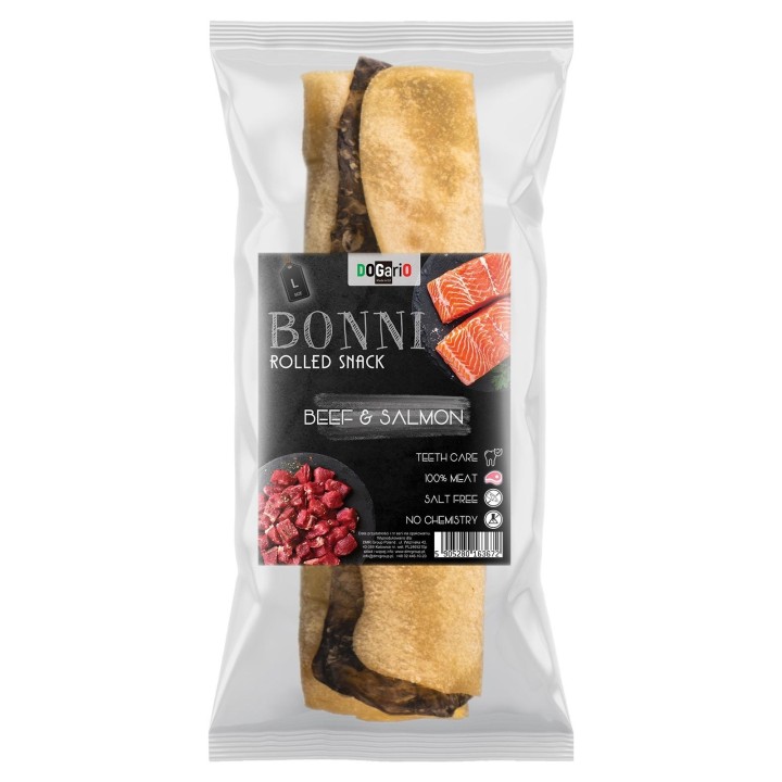 Dogario Bonni Rolled Snack L - Rinder- und Lachsbrötchen zum Kauen