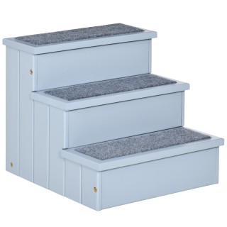 PawHut Haustiertreppe Hundetreppe mit 3 Stufen & Teppich, Stauraum, grau, 40,5x44,5x38 cm für kleine Hunde & Katzen   Aosom.d