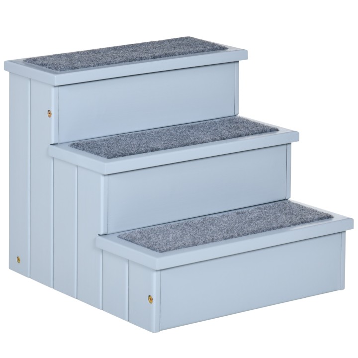 PawHut Haustiertreppe Hundetreppe mit 3 Stufen & Teppich, Stauraum, grau, 40,5x44,5x38 cm für kleine Hunde & Katzen   Aosom.d
