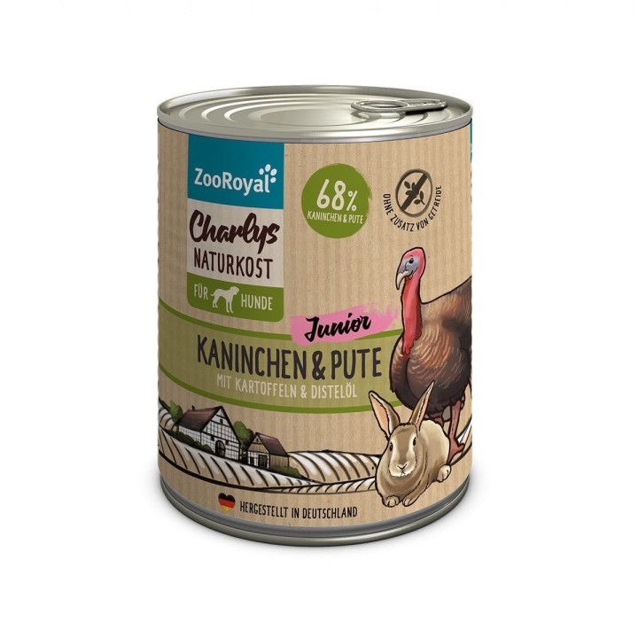 ZooRoyal Charlys Naturkost Junior Kaninchen, Pute, Kartoffeln & Distelöl 800g