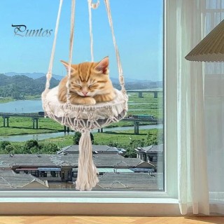 Katzenhängematte, handgewebtes Baumwollseil, Haustier-Schaukelbett, feine Verarbeitung, Katzen-Hängebett, Korb, Haustier beig