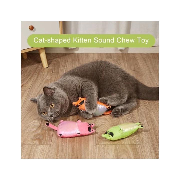 Katzenspielzeug mit eingebauter Stimme, superweiche Zahnreinigung, Kätzchen, quietschendes, katzenförmiges Haustier, interakt