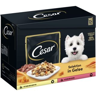 Portionsbeutel Multipack Selektion in Gelee mit Huhn und Karotten, mit Rind und Gemüse 12x100g