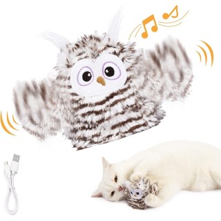 Interaktives Katzenspielzeug, wiederaufladbar, automatisch zwitschernde Eulen-Katzenspielzeug, automatisch schlagende Vogel-K